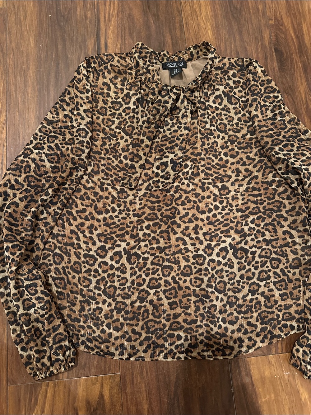 Rachel Zoe Leopard Tie-Neck Blouse in Brown and Black